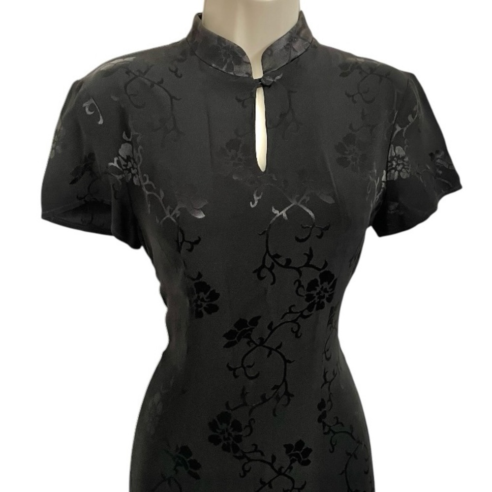Blue Stem vintage women floral satin embossed chiffon Chinese maxi size 10 black - Picture 4 of 9
